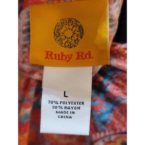 Ruby Rd Blouse Women's Large Multicolor Paisley Print Long Sleeve Tunic Top - Picture 11 of 14